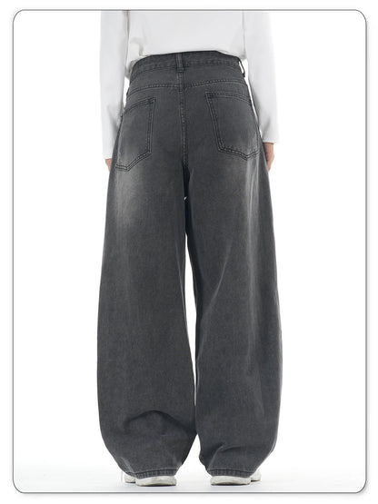 American Retro Washed Gray Baggy Straight Wide Leg Jeans Men's Business Casual Baggy Four Season Denim Pants Unisex Clothes