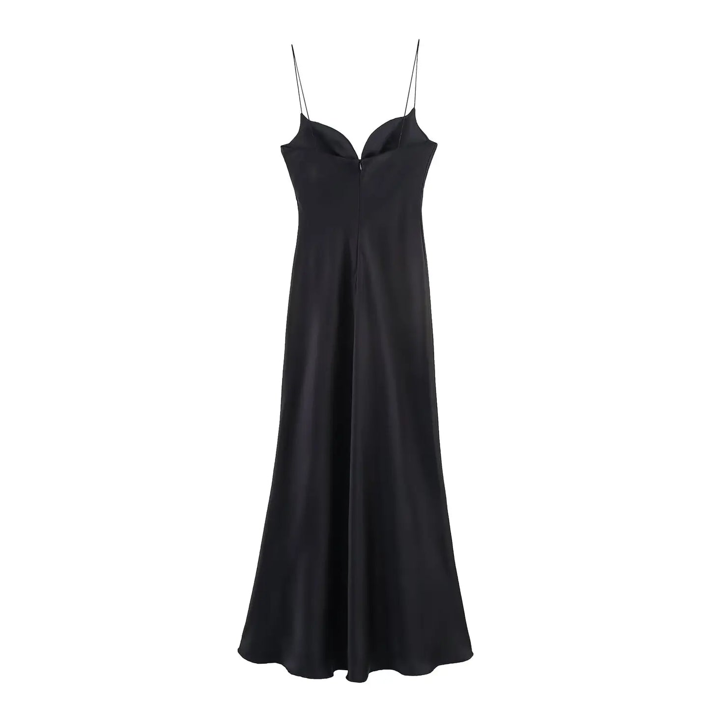 Women Red V-Neck Holiday Style Satin Texture Long Dress Sleeveless Summer Women's Back Zipper Fashion Sling Dresses