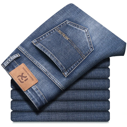 New Autumn and Winter  Plus Size 40 42 44 Men Straight Loose Jeans Business Fashion Denim Stretch Pants Male Brand Trousers