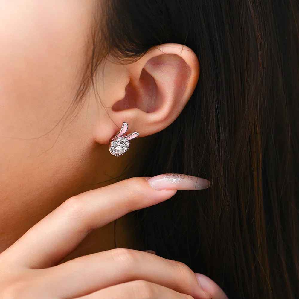 S925 Sterling Silver Moissanite Diamond Earrings Enamel Design Rabbit Shape For Women Girls Birthday Gifts Fine Jewelry