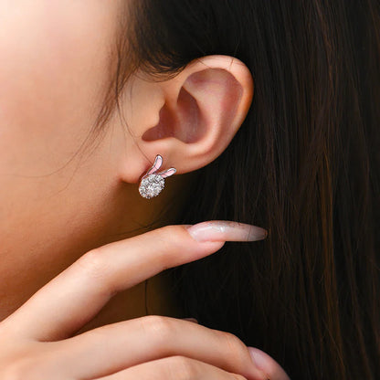 S925 Sterling Silver Moissanite Diamond Earrings Enamel Design Rabbit Shape For Women Girls Birthday Gifts Fine Jewelry