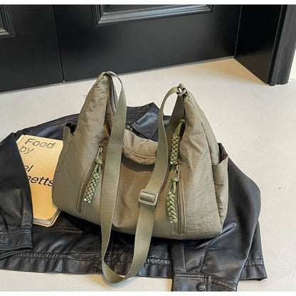 Summer Women Solid Color Shoulder Bag Fashion Lightweight Versatile Travel Crossbody Bag Commuter Nylon Large Capacity Hobo Bag