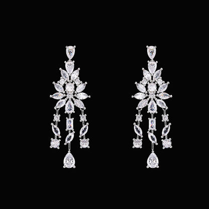 Luxury 4pcs Bridal Wedding Jewelry Set Cubic Zirconia Dubai Tassels Necklace Earrings Sets for Women Party Dress