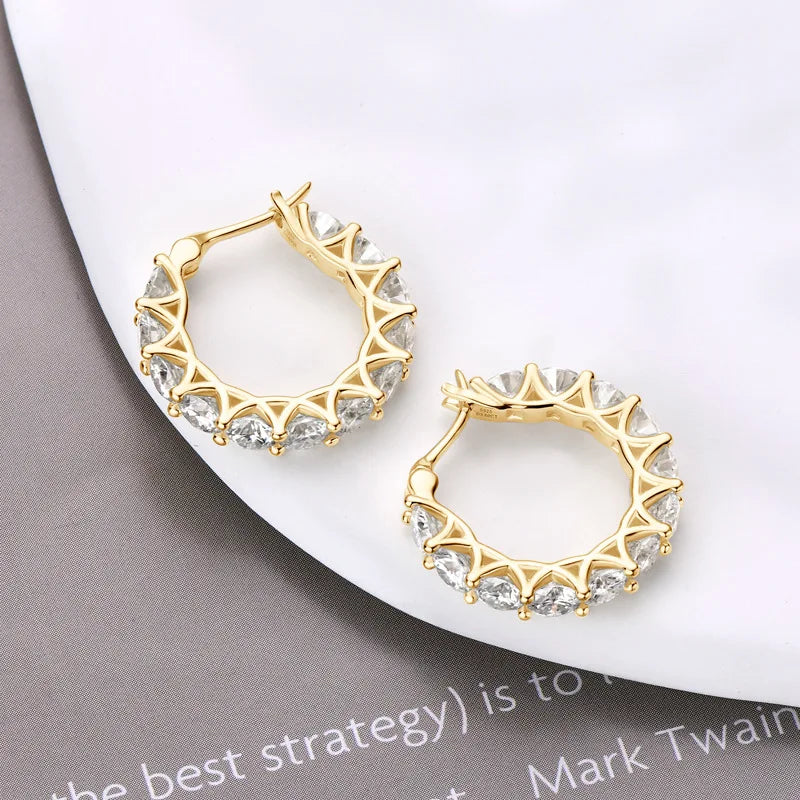 Luxury D Color 4mm 0.3CT Full Moissanite Hoop Earrings for Women S925 Silver All Diamond Earring Ear Buckle Fine Jewelry