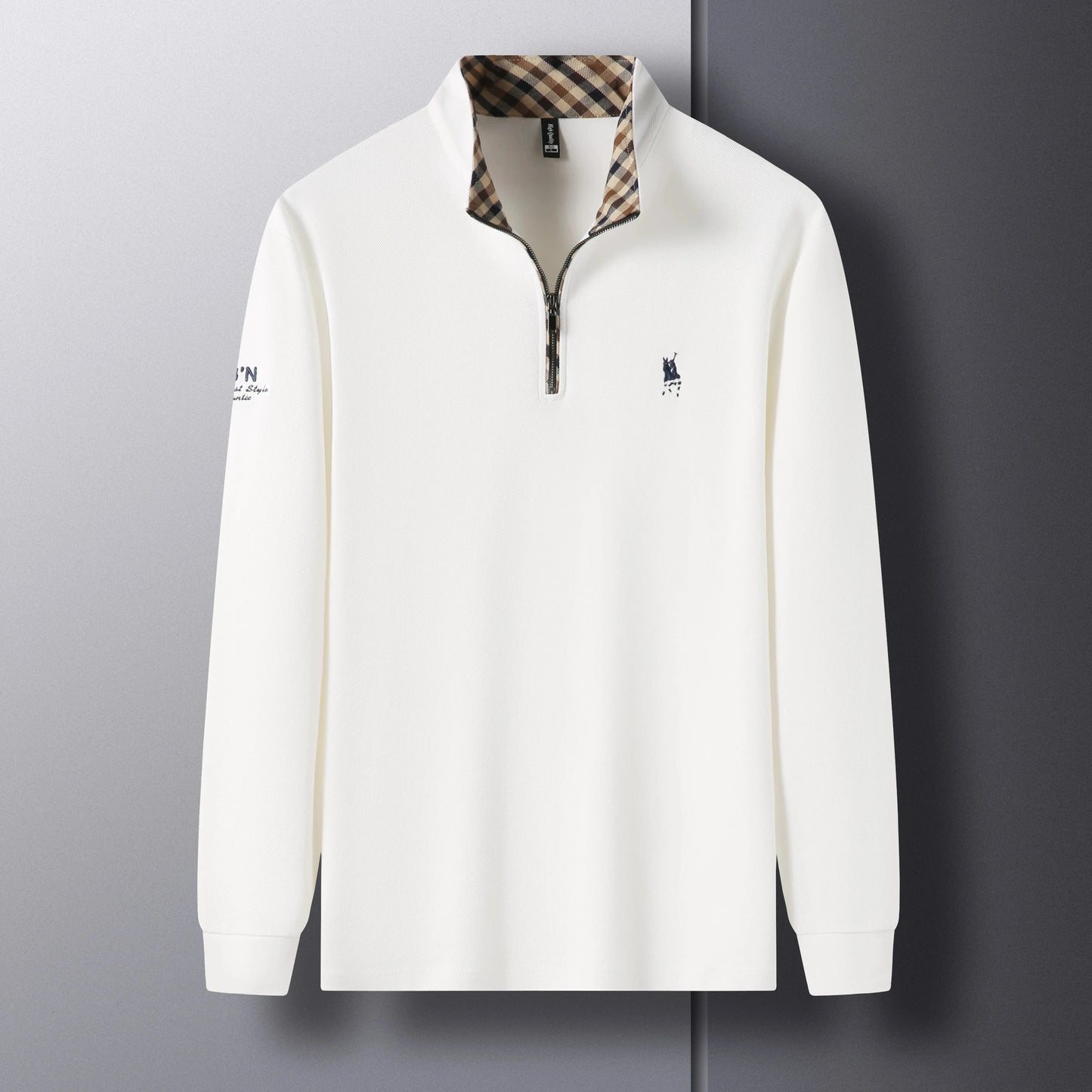 High end 100% cotton brand long sleeve T-shirt men's standing collar autumn fashionable embroidery Paul casual sports polo shirt