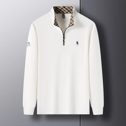 High end 100% cotton brand long sleeve T-shirt men's standing collar autumn fashionable embroidery Paul casual sports polo shirt