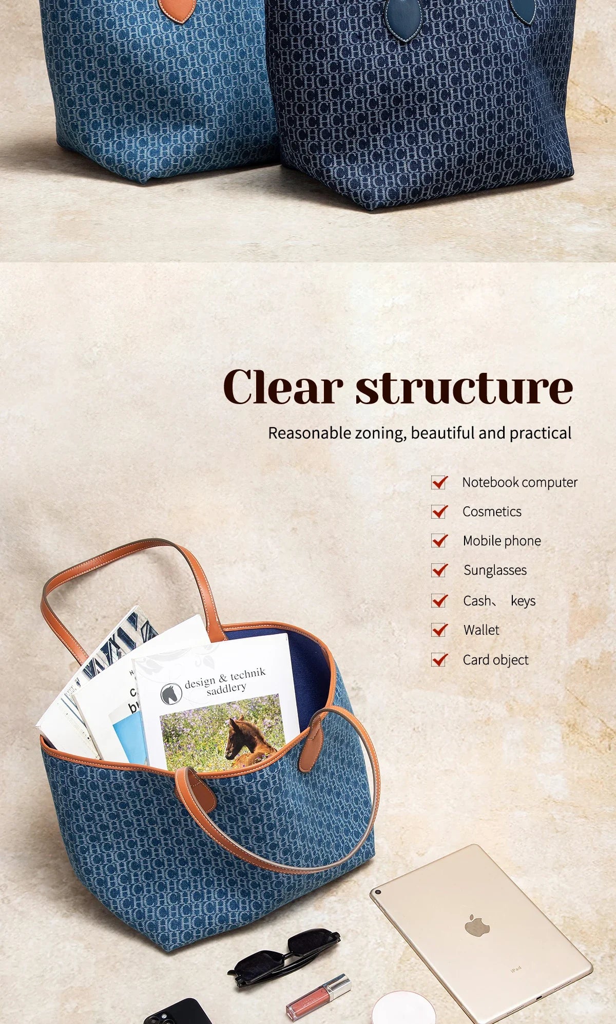 New Large Capacity Tote Bag Geometric Elegance Meets Dual-Tone Utility Versatile Double Sided Color Blocking Handbag