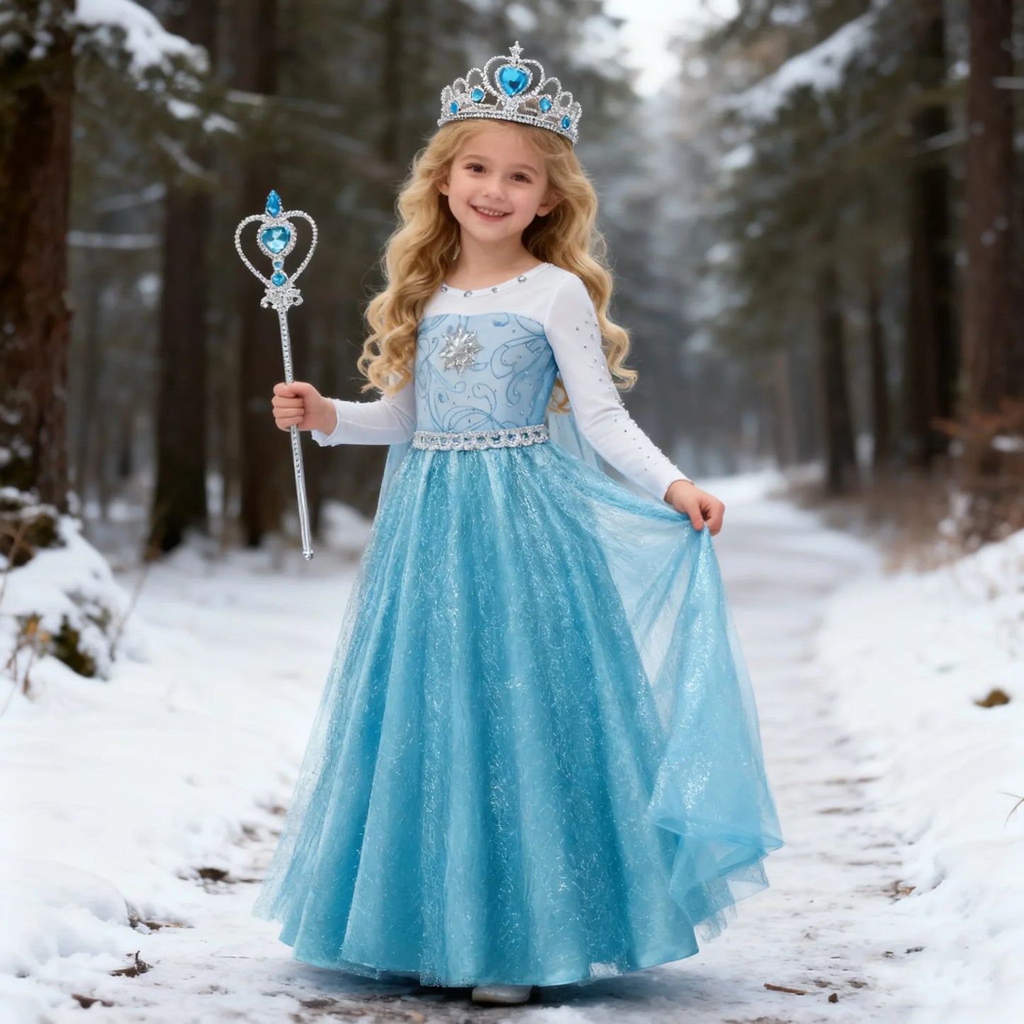 Girls Snow Queen Elsa Anna Long Sleeves Costume Kids Princess Dress Halloween Cosplay Party Prom Gown Vesidos For 2-10 Years