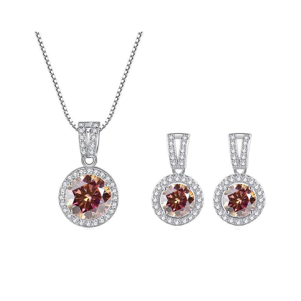 2ct total Moissanite Jewelry Set Sterling Silver 925 Necklace Earrings Fine Jewerly Wedding Set Pass Dismond Tester