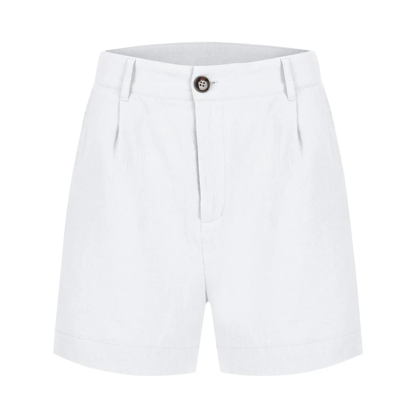 Cotton Linen Solid Shorts For Women Button High Waist Summer Loose Casual Pockets Shorts Female Pants Women Clothing
