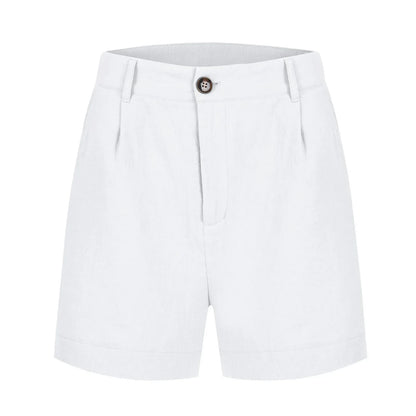 Cotton Linen Solid Shorts For Women Button High Waist Summer Loose Casual Pockets Shorts Female Pants Women Clothing