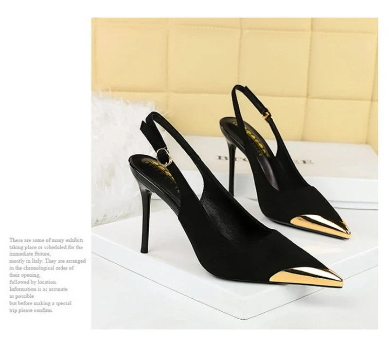 European American Style Metal Pointed High Heels Slim Heels Super High Heels Light Mouth Back Tripping And Banquet Single Shoes