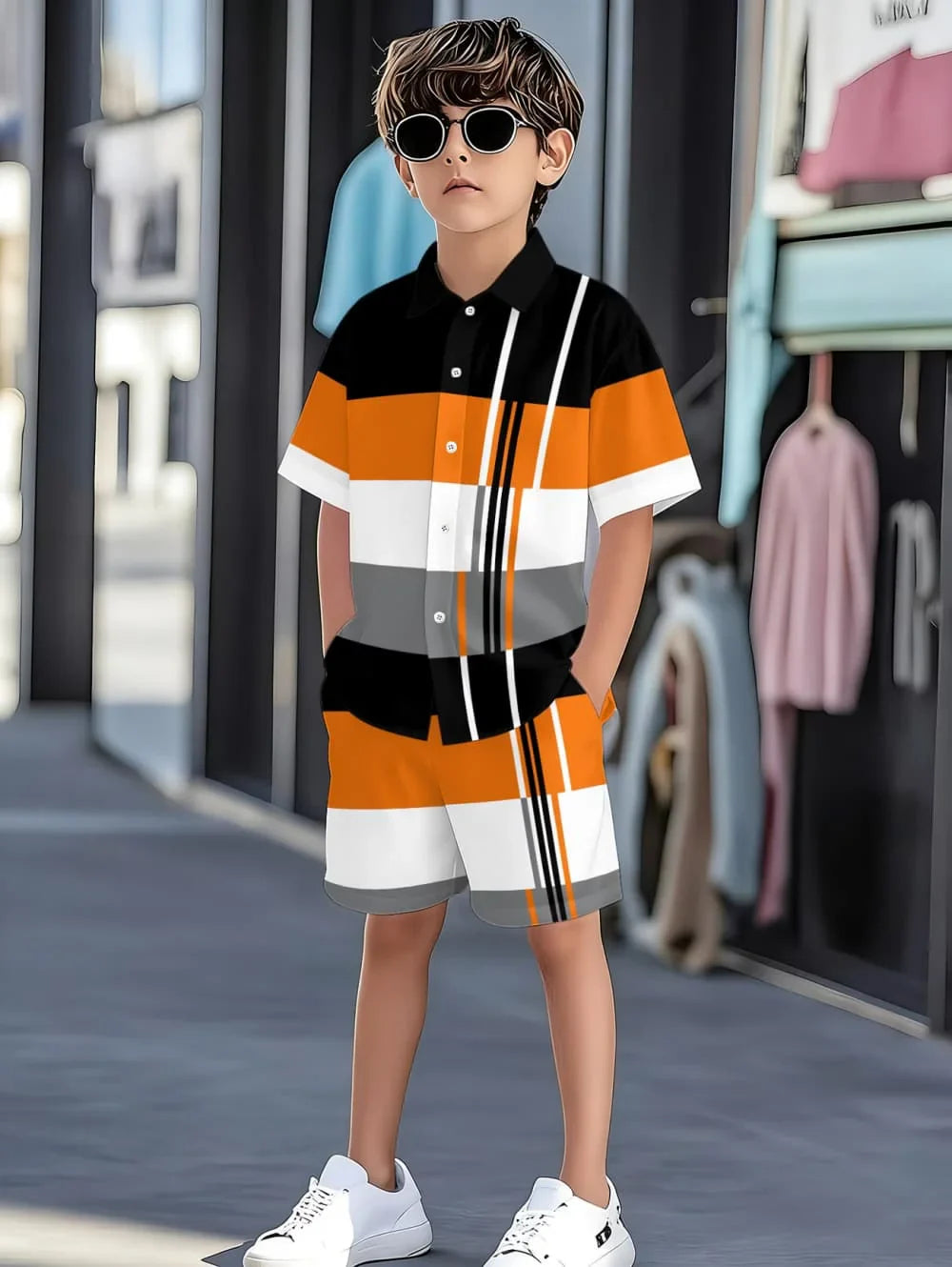 Boys Clothes Casual Colorblock Short Sleeve Shirt + Shorts Kids' Sets and Outfits Outdoor Quick Drying Shirt Casual Children Top