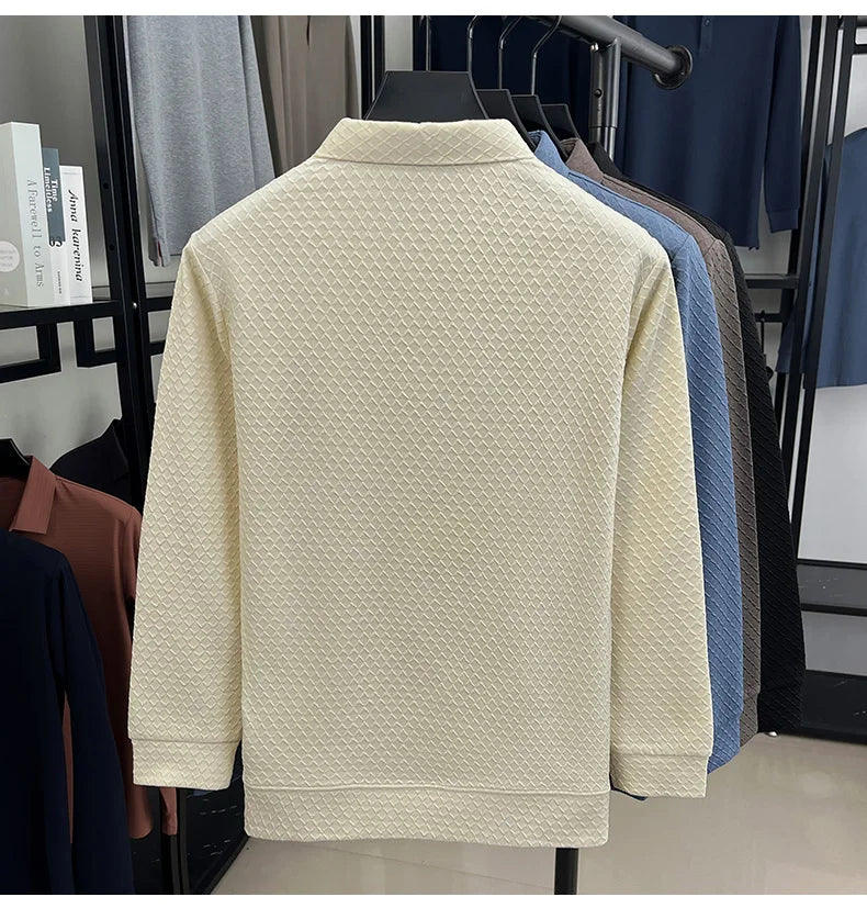 High quality fashion long sleeve polo shirt men's autumn new brand striped jacquard design Korean casual luxury lapel T-shirt