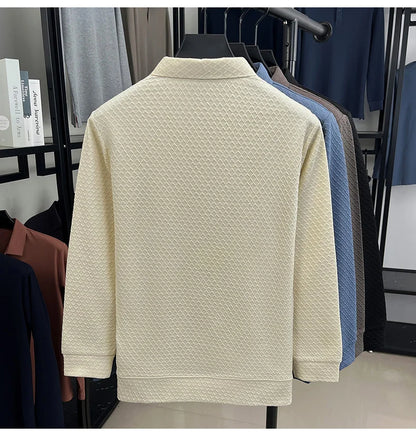 High quality fashion long sleeve polo shirt men's autumn new brand striped jacquard design Korean casual luxury lapel T-shirt
