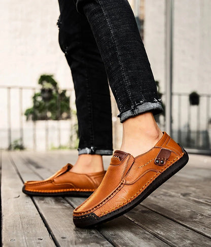 New Fashion Men Casual Shoes Handmade Leather Loafers Comfortable Men's Shoes Quality Split Leather Flat Driving Shoes Size 48