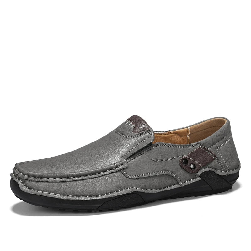 Men’s leather loafers slip-on soft sole business casual driving shoes brown
