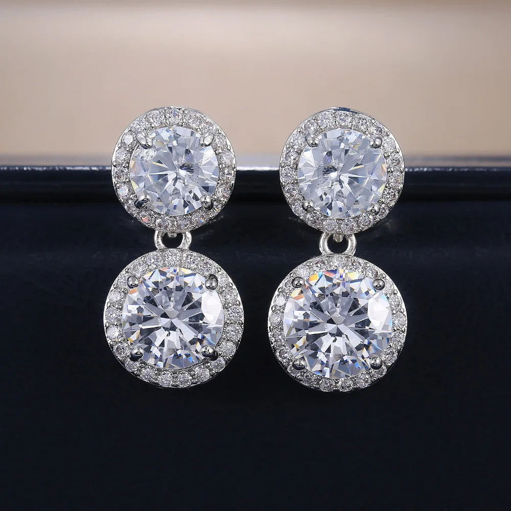 5cttw Moissanite Drop EarringsCertified Certificates 925 Sterling Silver Double Round Cut Halo Diamond Stud Earring for Women
