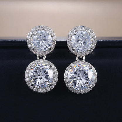 5cttw Moissanite Drop EarringsCertified Certificates 925 Sterling Silver Double Round Cut Halo Diamond Stud Earring for Women