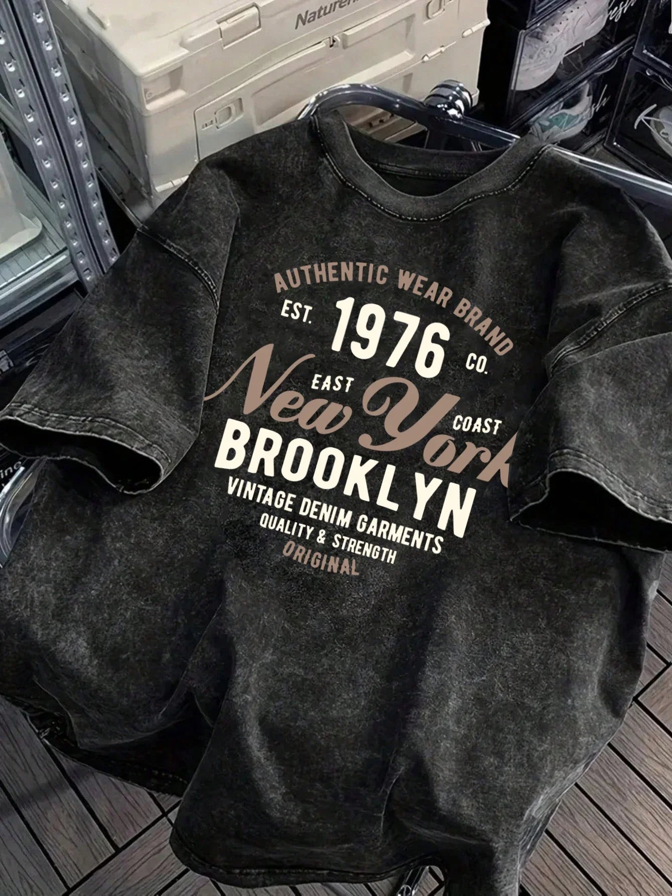 New York Brooklyn Est 1976 Washed Mens T-Shirt Cotton All-Match O-Neck T Shirts Retro Unisex Fashion Tee Loose Soft Short Sleeve