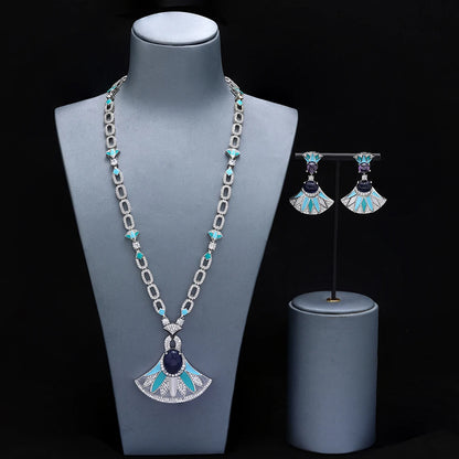 Saudi Dubai Long Chain Necklace Set for Women Luxury Cubic Zirconia Bridal Jewelry Set Wedding Accessories