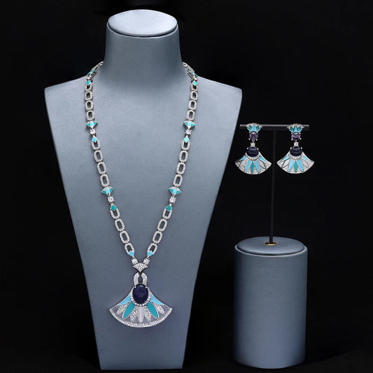 Saudi Dubai Long Chain Necklace Set for Women Luxury Cubic Zirconia Bridal Jewelry Set Wedding Accessories