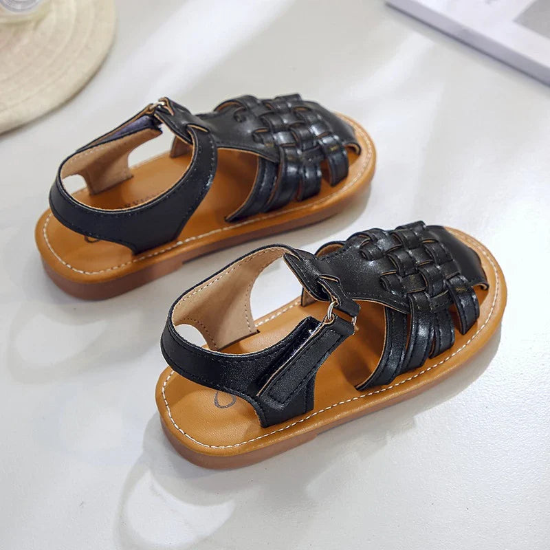 Toddler Sandals for Boys Cut outs Leather Shoes 2026 Summer Brand New Gladiator Sandals Weave Baby Boy Beach Shoes Flats H05096