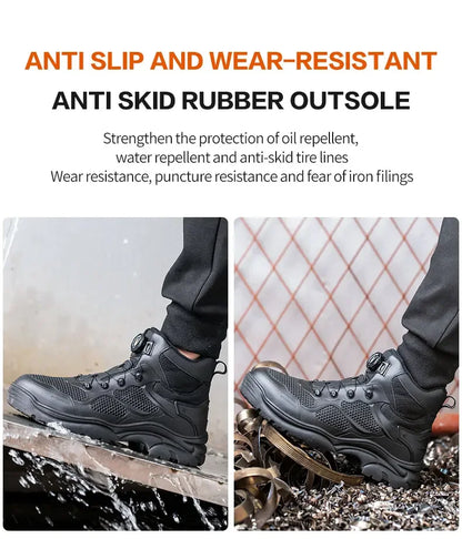 Men's Safety Work Boots Steel Toe Breathable Indestructible Puncture-Proof Rotary Buckle Shoes Comfortable Brand Work Footwear