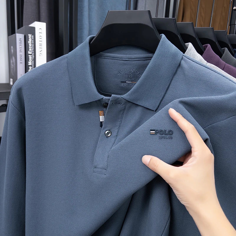 100% Cotton Luxury Quality Men's Polo Shirt Turtle Back Letter Embroid Long Sleeve Autumn Lapel T-Shirt Business Menswear