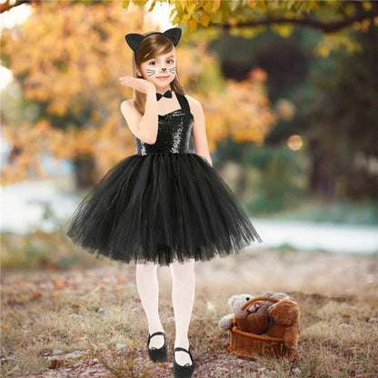 Novo Conjunto de Saia de Tule Roupa Infantil Cos Animal Alce Roupa de Halloween Vestido de Gatinho de Malha para Meninas Vestido para Apresentação Escolar