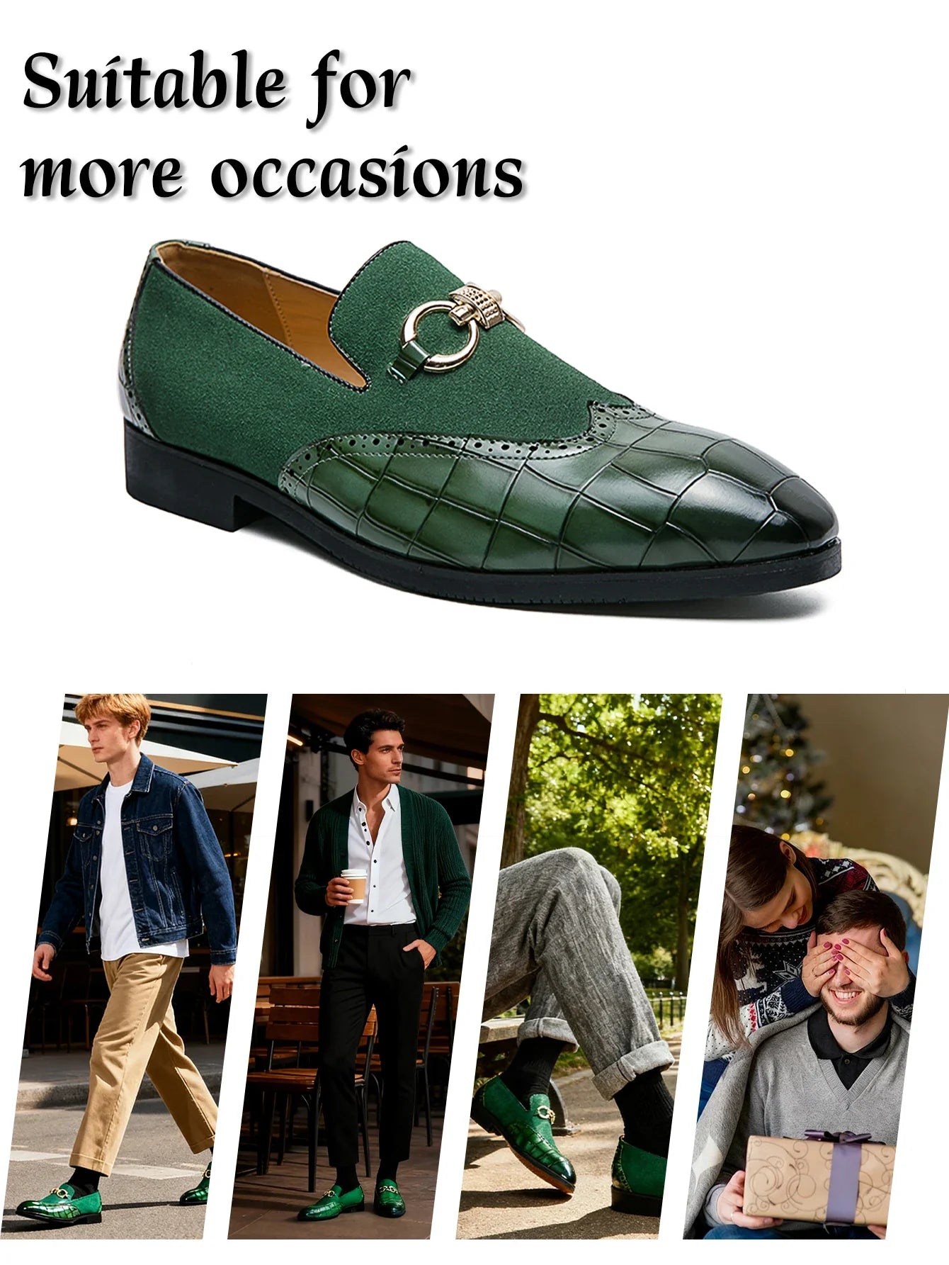 Men's Formal Leather Shoes British Style Slip On Loafers Pointed Toe Breathable Non-Slip Business Elegant Dress Wedding Office