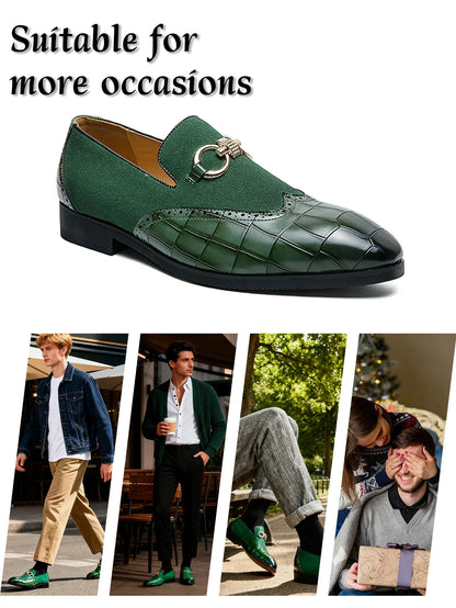 Men's Formal Leather Shoes British Style Slip On Loafers Pointed Toe Breathable Non-Slip Business Elegant Dress Wedding Office