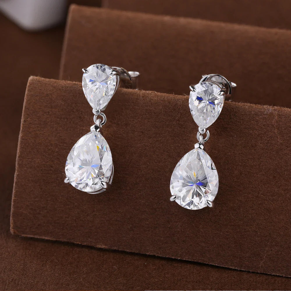 Waterdrop Moissanite Drop Earrings for Women Double Pear Cut Diamond Ear Stud 925 Sterling Silver Fine Jewelry with Certificate