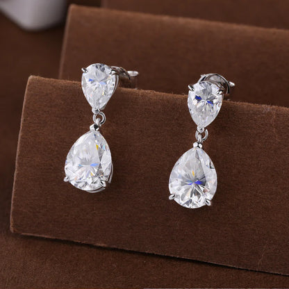 Waterdrop Moissanite Drop Earrings for Women Double Pear Cut Diamond Ear Stud 925 Sterling Silver Fine Jewelry with Certificate