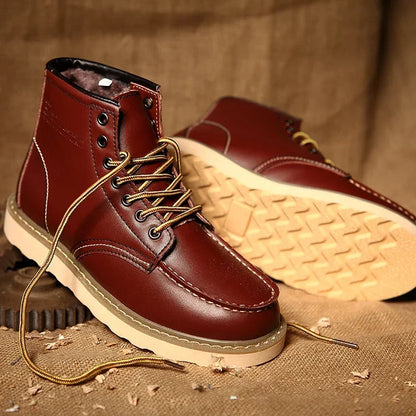 Winter Warm Men Boots Leather Mens Snow Boots No-slip High Top Male Work Shoes with Fur Handmade Waterproof Male Ankle Boots