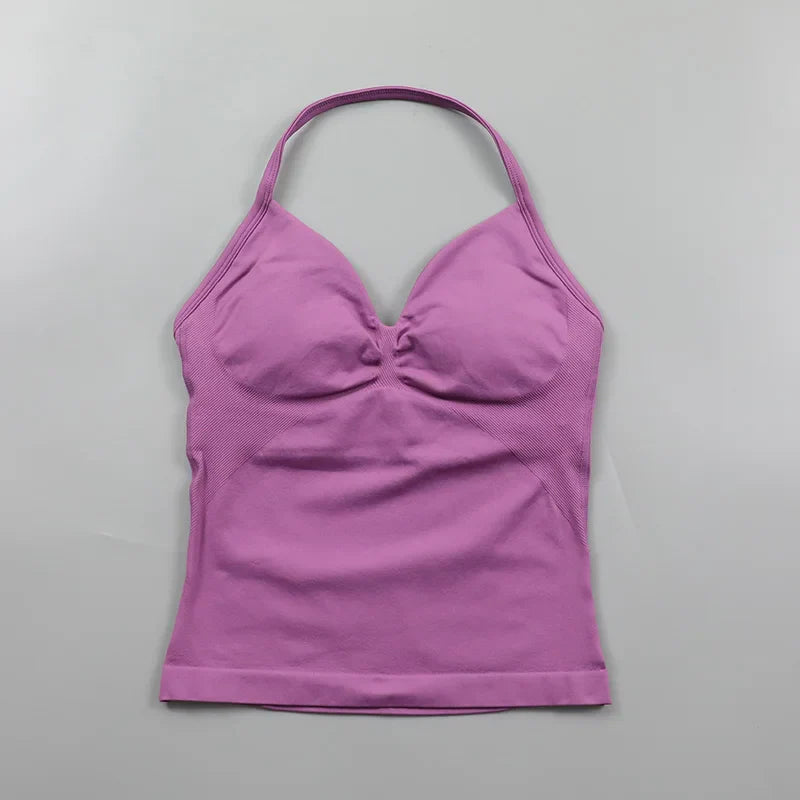 Yoga Longline Strappy Top Leggings Set Women's Backless Camisole Built-In bra Vest High-Waisted Hip Lift Gym Shorts Sports Set