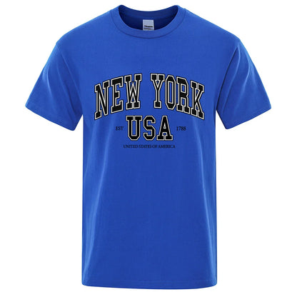 New York Usa Est 1788 Street City Letter Tops Men O-Neck Shirt Summer Loose Clothing Loose Cotton Oversize Tshirt Hip Hop Tops