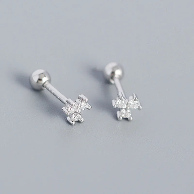 925 Sterling Silver Fashion Korean Petal Screw Bead Stud Earrings for Women Charm Ear Bone Piercing Jewelry Accessories