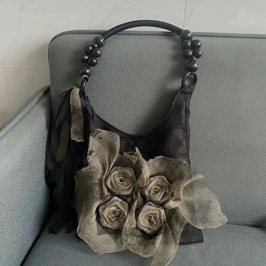 Rose Decor Shoulder Bags Fashion Commuter Tote Bags Classic Pleated Handbags High Quality Women Underarm Bags