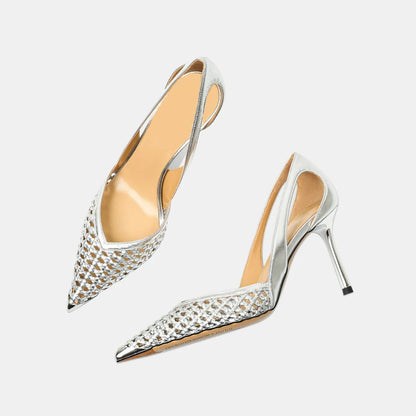Women Hollow Sandals Elegant Pointed Toe Metal Straps High Heels Shoes Women Elegant Fashion Concise Sandals  Zapatos De Mujer