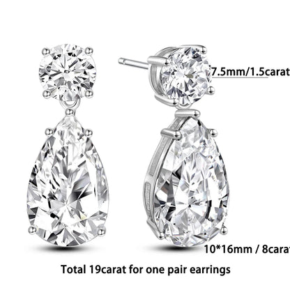 19cttw Waterdrop Full Moissanite Drop Earrings for Women 925 Sterling Silver Pear Cut Lab Diamond Stud Earrings with Certificate