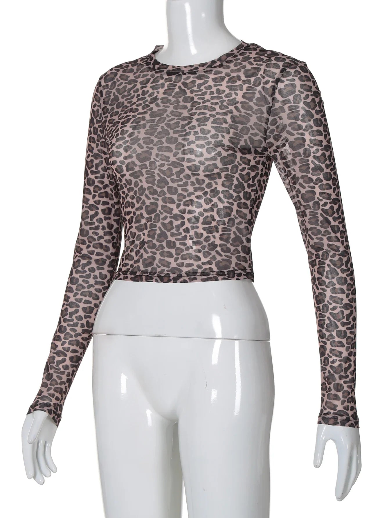 Sexy Long Sleeves Tops Mesh T Shirt Leopard Printed Bodycon Women Clothes Lady Party Club Streetwear Casual Nightout Y2K