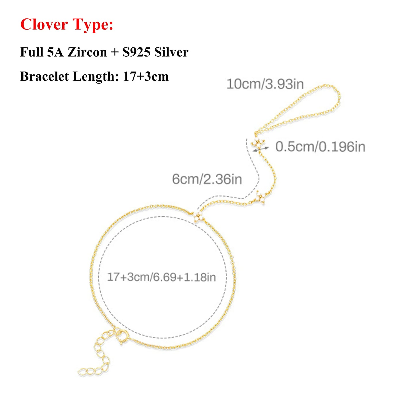 5A Zircon Finger Ring Chain Bracelets Horse Eye Lucky Clover Lab diamond Bracelet for Women Adjustable 925 Silver Jewelry