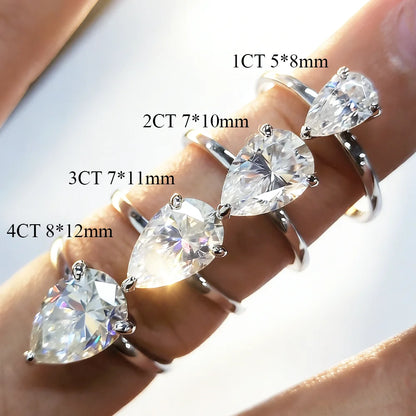 1/2/3/4CT Pear Cut D Color Moissanite Rings/Necklace For Women S925 Silver VVS1 Lab Diamond Waterdrop Pendant Jewely Gift