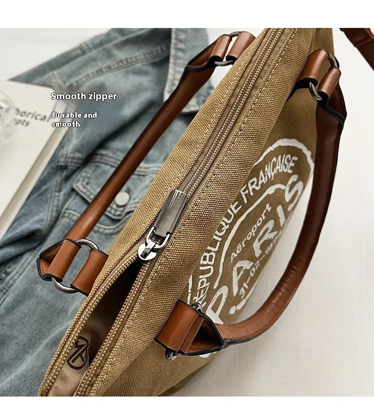 Portable Canvas New Trend Fashion Women's Bag Letter Large Capacity Tote Bag Leisure Commuting Single Shoulder Diagonal Span