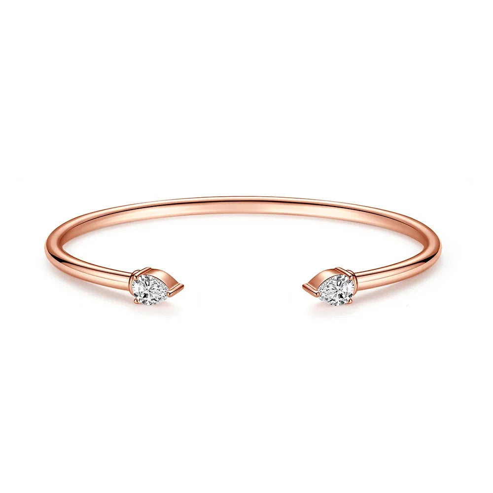 2-Stone Waterdrop Shape Moissanite Bangles For Women 100% S925 Silver 2cttw Pear Cut Diamond Open Cuff Bracelet With Certificate