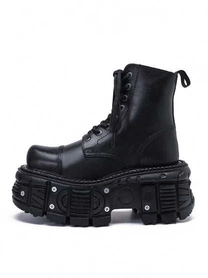 Leather Heightened 10cm Thick-soled Men's High-top British Style 2025 New Trendy Men's Boots Ruffian Handsome