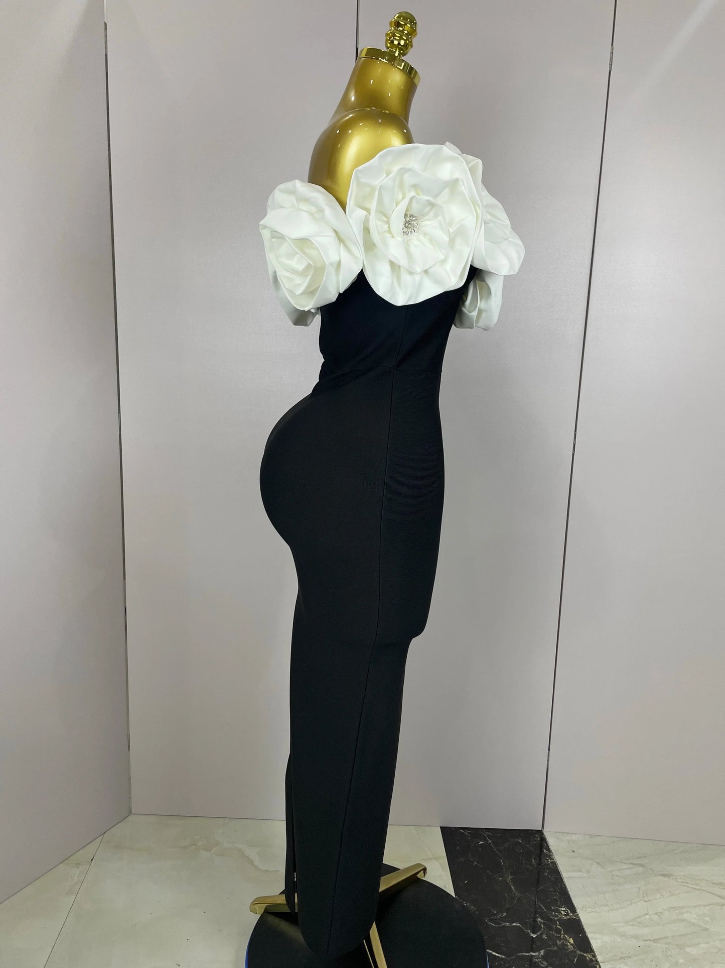 Red Flowers Sexy Off The Shoulder Ankle Lenght Bandage Dress Woman Birthday Party Vestido Wedding Party Outfit