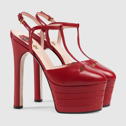 2026 Women's Round Head Sandals Thin Heels 5cm Thick Bottom Slope Heel Fish Mouth Rivet Sandal T-Platform Sandals Size34-43
