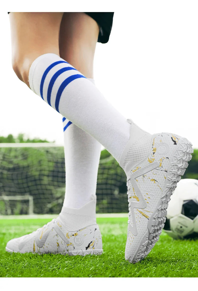 Adult Professional FG/TF Soccer Shoes Non-Slip Long Spike Football Boots Young Kids High Ankle Cleats Grass Soccer Sneakers ﻿